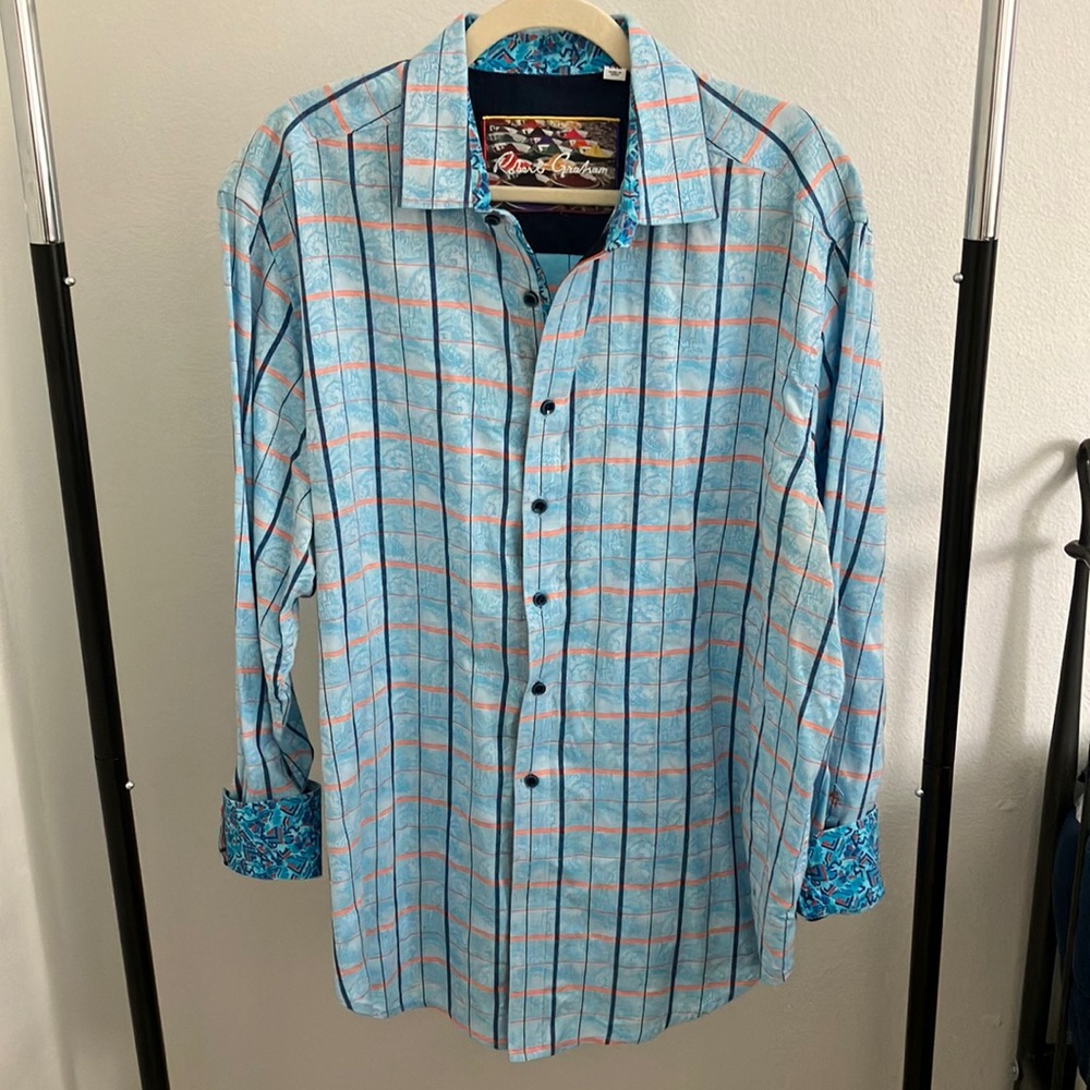 Robert Graham Paisley Blue Button Up Sz 1XL